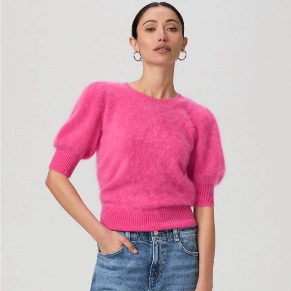 PAIGE Gladiolus Short Puff Sleeve Cashmere Sweater Pink Women’s Size Medium